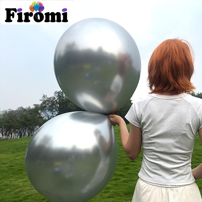 Firomi Metallic Silver Balloons 18-inch 12 Pack Large Helium Shiny Round Big Chrome Silver Thicken Latex Balloon for Wedding Birthday Party Balloons (with 1 Ribbon)