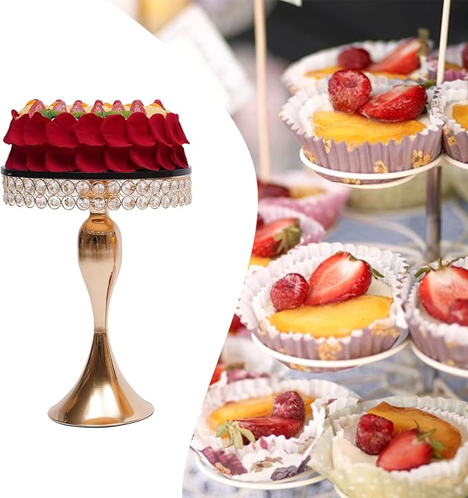 3 PCS Cake Stand Set Gold Crystal Dessert Table Plate Set,Metal Cupcake Tray Candy Fruit Display Tower for Wedding Afternoon Tea Birthday Party Baby Shower Anniversary