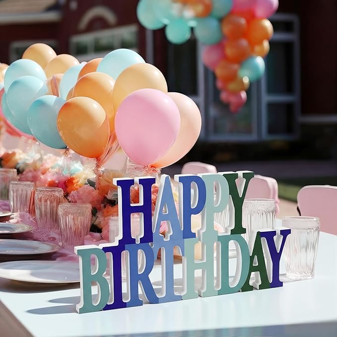 Novabright Happy Birthday Sign Centerpieces for Table Birthday Party Decorations for Women Bday Birthdays Themed Celebration Party Supplies(Blue and Green,Glitter)