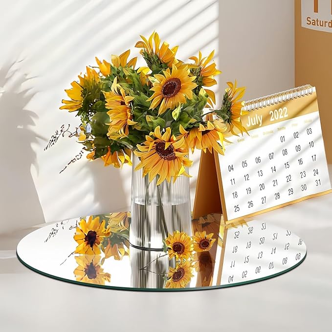 10PCS 12inch Round Mirror Centerpieces for Tables Decorations, 2mm Acrylic Circle Mirror Trays Candle Plate Mirror Tiles for Craft, Birthday Graduation Wedding Table Decorations