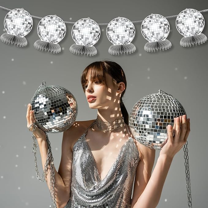 Disco Centerpieces for Tables Silver 70s Party Decorations Flat Disco Ball Décor for Classroom Birthday Wedding (Not Ball)