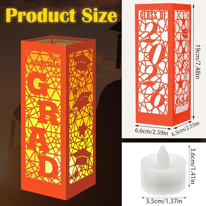 Rossesay 6 Pcs Graduation Table Centerpieces Boxes Class of 2026 Graduation Lanterns for Centerpieces with LED Candles Congrats Grad School College Photo Props for Party Table Decoration (Orange)
