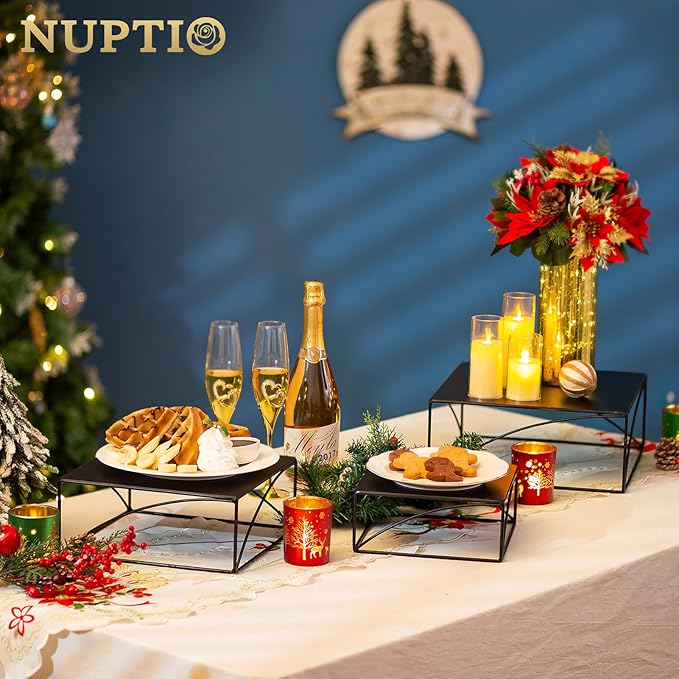 NUPTIO Cupcake Stand Dessert Display: 12 Inch Cake Holder Metal Food Pedestal Stands Black Food Risers for Halloween Tea Party Birthday Graduation Table Decor Square Buffet Fruit Plant Stand