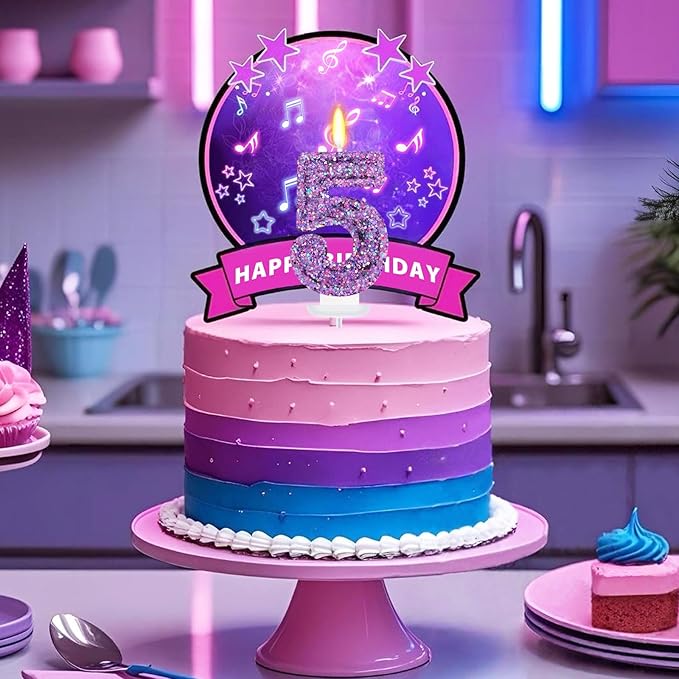 Deep Purple Glitter Birthday Candles for Girls - Number 5 Candle Cake Topper for Purple Fairy Birthday Party Decorations