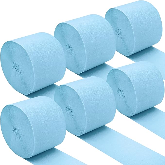 Oun Nana Light Blue Crepe Paper Streamers Party Decorations, 6 Rolls 738 Ft Party Streamers for Birthday, Baby Shower, Wedding, Graduation, Backdrops, Ceilings and DIY Crafts