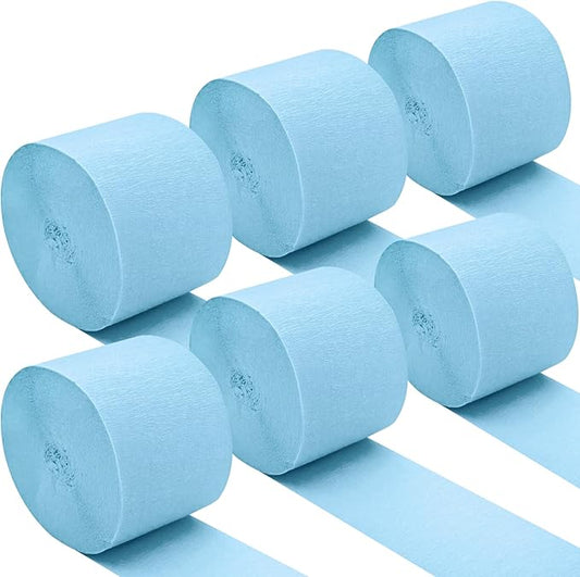 Oun Nana Light Blue Crepe Paper Streamers Party Decorations, 6 Rolls 738 Ft Party Streamers for Birthday, Baby Shower, Wedding, Graduation, Backdrops, Ceilings and DIY Crafts