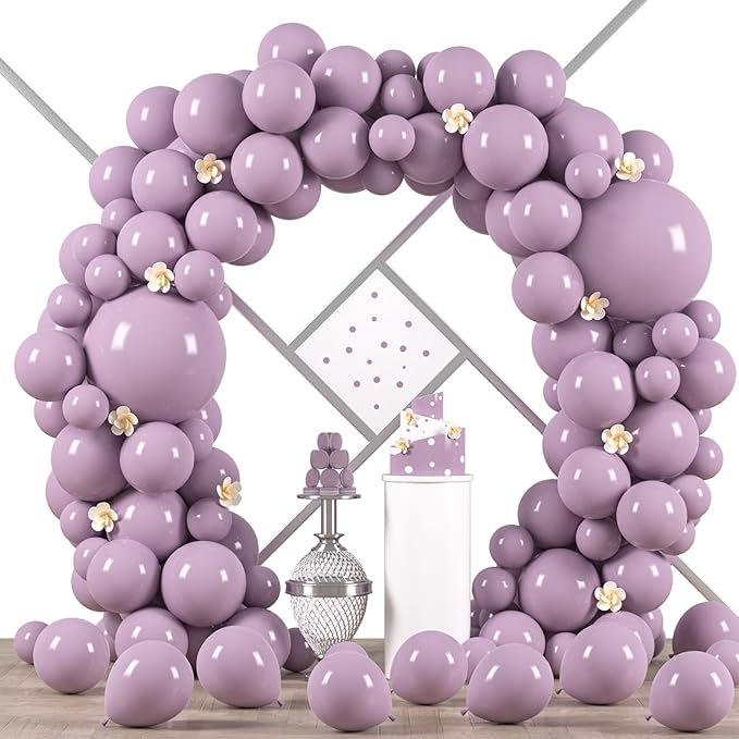 Voircoloria 90pack Lilac Balloons Different Size 18/12/10/5 Inch Lilac Balloon Garland Arch Kit for Graduation, Wedding, Birthday, Princess Theme Party, Baby Shower, Anniversary Party Decorations