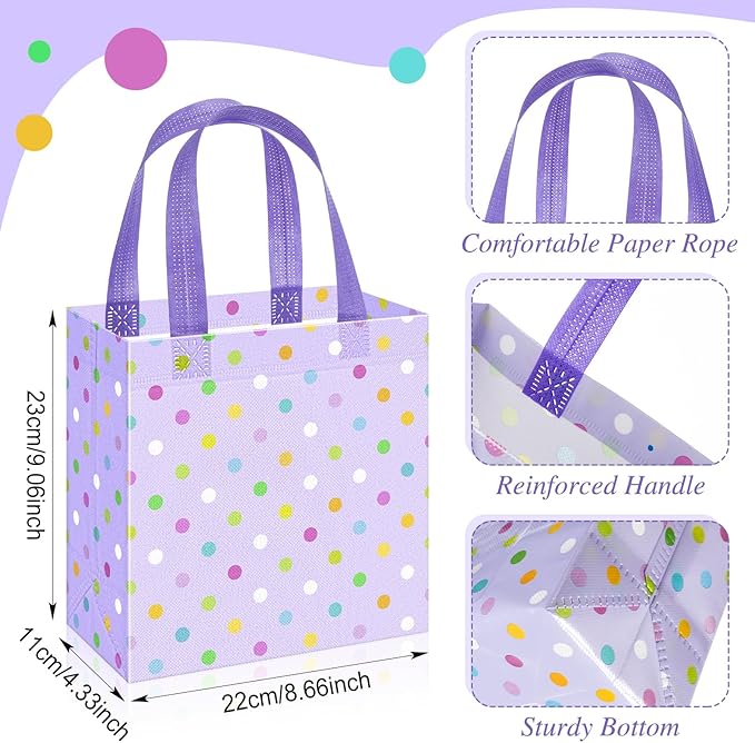 Sweetude 16 Pcs Pastel Spring Gift Bag with Handles Polka Dots Non Woven Reusable Goodie Bags for Mother's Day Women Wedding Birthday Baby Shower Party Favors