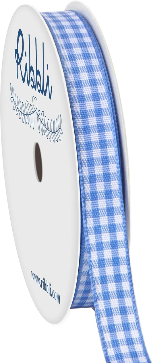 Ribbli Blue and White Gingham Ribbon,100% Polyester Woven Edge,3/8 Inch x 10 Yard,Plaid Ribbon Use for Gift Wrapping,Party Decoration