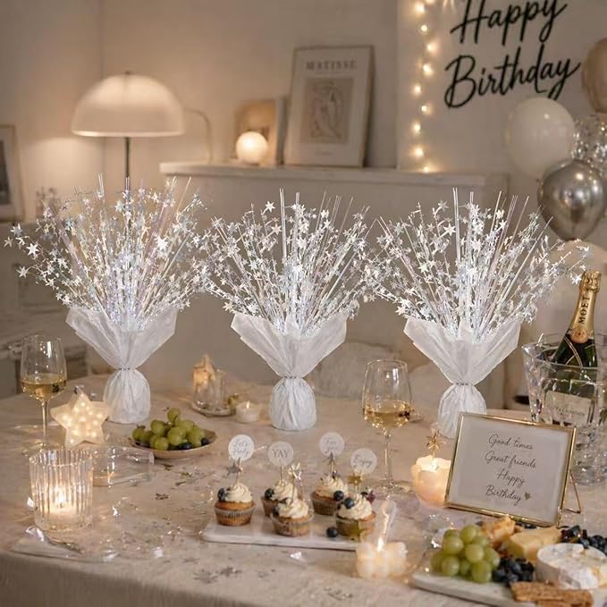 Metallic Foil Spray Centerpiece Stars for Wedding, Birthday, Anniversary, Christmas Table Decor, Holiday Festival Baby Shower Graduation Mantle Party Decorations (White630)