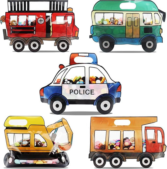 30 Pack Goodie Bags Cartoon Mix Car Candy Treat Bags Small Plastic Ziplock Seal Bags Gift Candy Bags with Handle Resealable Packaging Food Storage Bags Party Favor Birthday Bags(Mix Car)