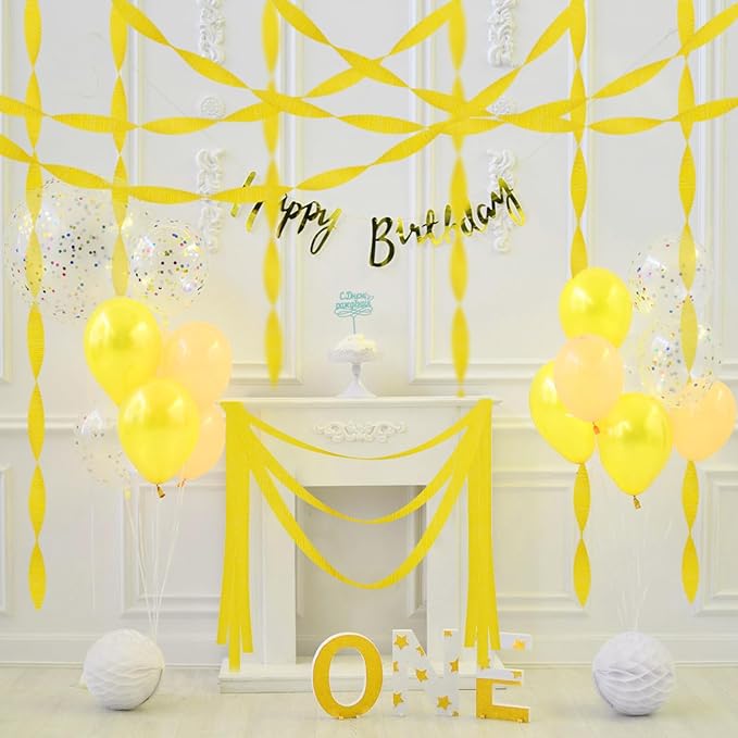 8 Rolls Yellow Crepe Paper Roll Party Streamers Photo Booth Backdrop Party Supplies for New Year Birthday Engagement Wedding Christmas Thanksgiving Party Decorations（Total 656ft, 1.8Inch x 82Ft/Roll）