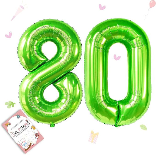 40 inch Number Balloon 0-9 Green Large Number 80 Balloons,Digital Balloons for Birthday Party Celebration Decorations Supplies, Helium Foil Number Balloons for Wedding Anniversary