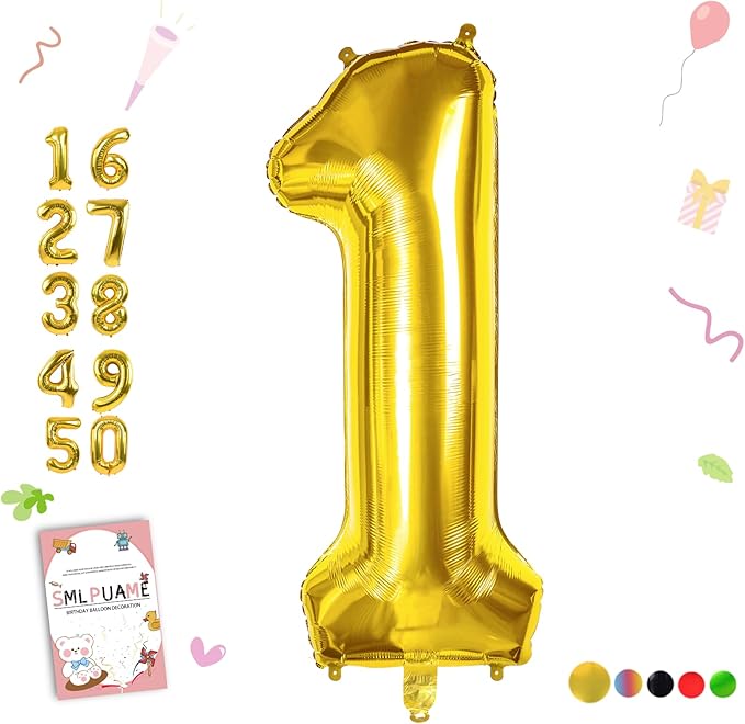 40 inch Number Balloon 0-9 Gold Large Number 1 Balloons,Digital Balloons for Birthday Party Celebration Decorations Supplies, Helium Foil Number Balloons for Wedding Anniversary