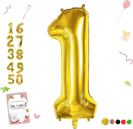 40 inch Number Balloon 0-9 Gold Large Number 1 Balloons,Digital Balloons for Birthday Party Celebration Decorations Supplies, Helium Foil Number Balloons for Wedding Anniversary