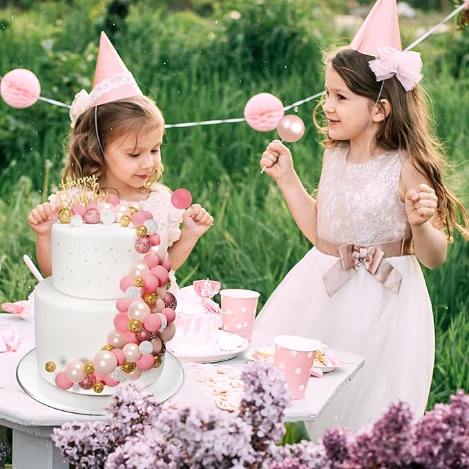 60Pcs Glitter Cake Balls Decorations Foam Cake Topper Balls Mini Balloon Cupcake Toppers for Cake Decorating Birthday Baby Shower Party (Glitter Pink Gold White)