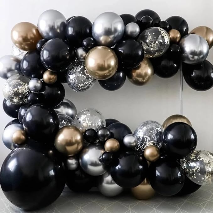 Voircoloria 130pcs Black Balloons Different Sizes 18" 12" 10" 5" Party Latex Balloons for Birthday Graduation Baby Shower Anniversary New Year Holiday Party Decorations
