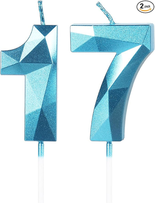 Number 17 Candles,17th Birthday Candles,Blue Happy Birthday Candle for Cake,3D Design Cake Topper Decorations for Boy Men Pet Birthday Party Wedding Anniversary Celebration Supplies