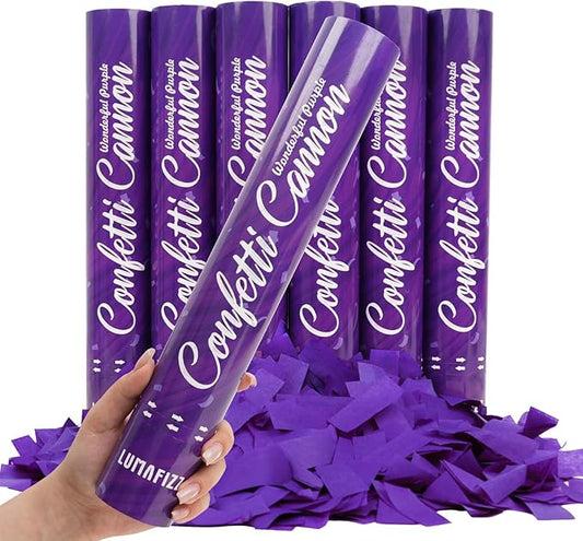 [6 Pack] 12 Inch Biodegradable Purple Confetti Poppers | Confetti Cannons for Wedding Celebration, Birthday PartyChristmas Eve and New Year Celebration