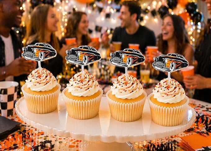 Classic Car Party Decorations - 12 Classic Cars Cupcake Topper Picks - Classic Car Birthday Party Decoration - 1950s Hot Rod Car Cupcake Toppers - Vintage Car Party Decorations