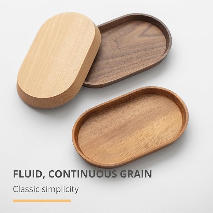 Vandroop Mini Serving Trays for Parties, Small Decorative Tray for Tea＆Coffee, Oval Wooden Plates for Serving Food for Appetizer＆Vegetables for Bathroom 7.8"×4.6" (Acacia, Set of 2)