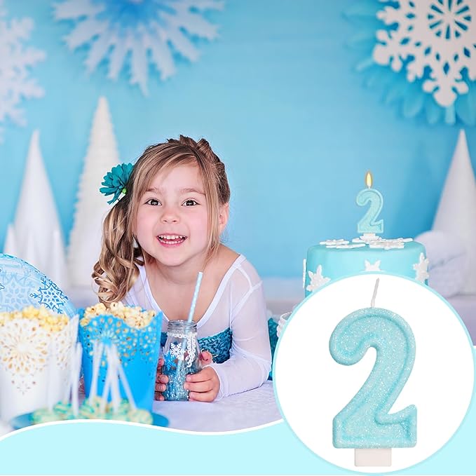 Blue Birthday Candles - Number 2 Candle for 2nd Birthday Decorations for Girl Boys, Sky Blue Cake Decorations Sweet Theme Party Supplies