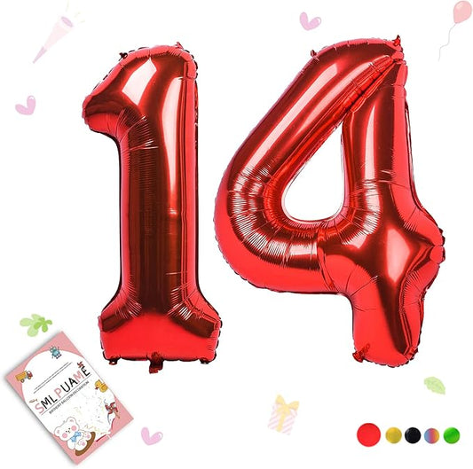 40 inch Number Balloon 0-9 Red Large Number 14 Balloons,Digital Balloons for Birthday Party Celebration Decorations Supplies, Helium Foil Number Balloons for Wedding Anniversary
