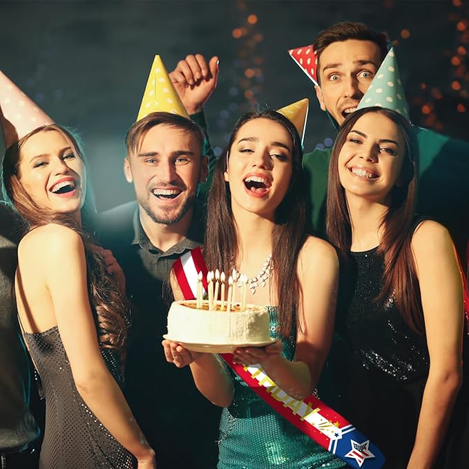 It's My Birthday Sash with Gold Foil - American Flag Birthday Sash Decorations for Girls or Boys, Women or Men, Sweet 16, 18th 21st 30th 40th or Any Happy Bday Party, USA Flag, Independence Day