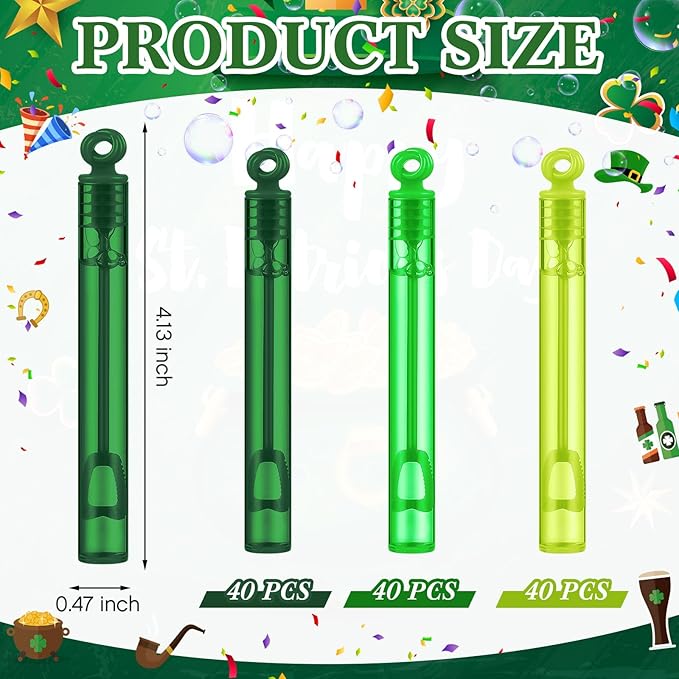 Lunmon 120 Pieces Green Party Favors Green Mini Bubble Wands Bulk Irish St. Patricks Day Toys Gift for Kids Adults Saint Patrick's Day Bubble Wands for Party Bag Stuffers Prizes