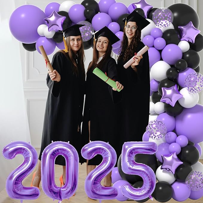 Graduation Decorations Class Of 2026: Purple and Black 2026 Graduation Balloons Arch Kit Congrats Grad Backdrop 136PCS Party Supplies for High School & College Celebrations
