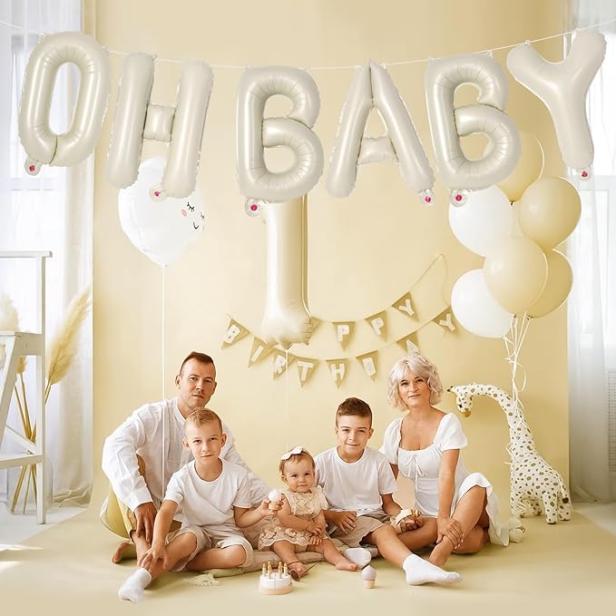 40 Inch OH Baby Balloons Letters, Cream OH BABY Backdrop, Babies Sign for Gender Reveal Decorations