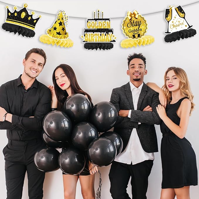 It's My Golden Birthday Honeycomb Centerpieces- Gold Happy Birthday Party Decorations for Teens, Women, Men - Golden Birthday Party Supplies for Girl or Boy, Golden Party Decorations Supplies