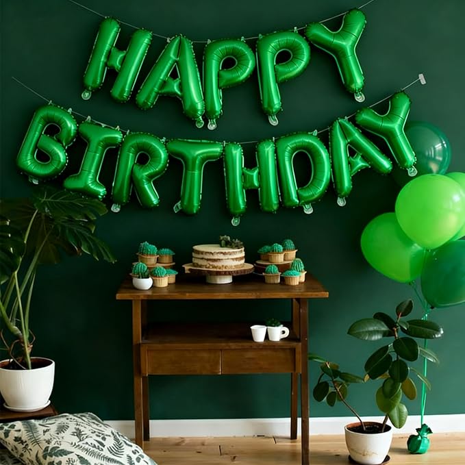 Happy Birthday Balloon Banner Set -16 Inch Foil Letters Balloons, Reusable Birthday Decorations and Party Supplies, Suitable for Men and Women's Birthday Decorations (Green)