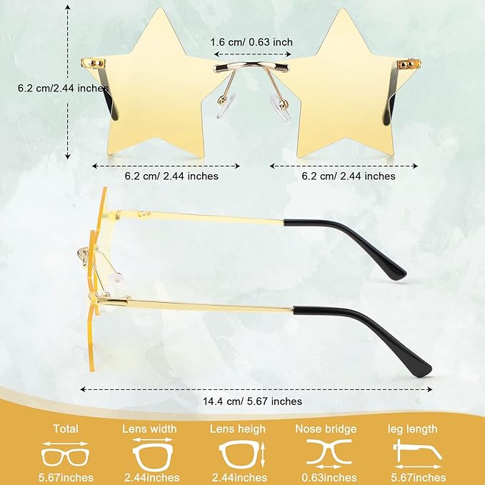 Konohan 6 Pairs Rimless Star Shape Sunglasses Disco Glasses Pentagram Sun Glasses for Women Men Bar Party Supplies Eyewear
