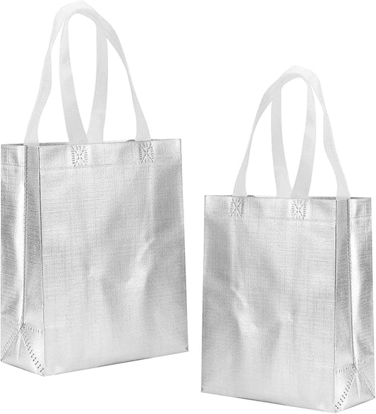Tendwarm 12 Pcs 8x4x10 Inches Reusable Silver Gift Bag Favor Bags for Party Wedding Christmas Medium Size