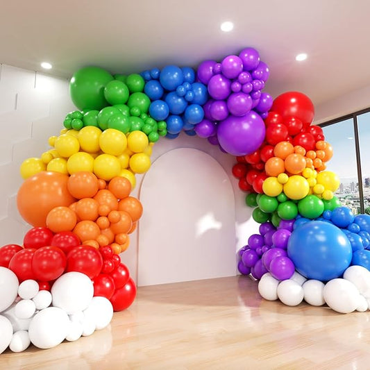 AODINBY Rainbow Balloon Arch Kit, 209Pcs Assorted Colorful 18 12 10 5 Inch, Different Sizes Party Balloon Garland Kit for Baby Shower, Birthday, Gender Reveal, Anniversary, Easter, Prom Decoration