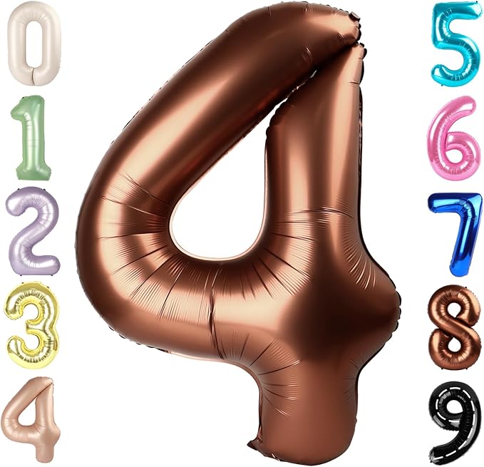 40 Inch Large Numbers Balloon, 4 Coffee Brown Ballon for 4th 14 40 44 Birthday Party, Balloon 4 Number for Graduations Wedding Supplies