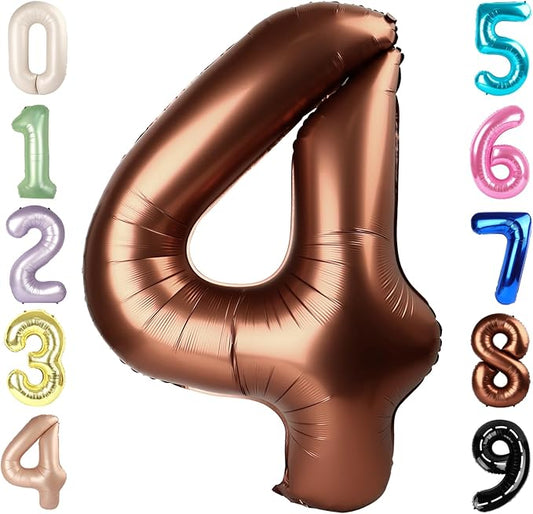 40 Inch Large Numbers Balloon, 4 Coffee Brown Ballon for 4th 14 40 44 Birthday Party, Balloon 4 Number for Graduations Wedding Supplies