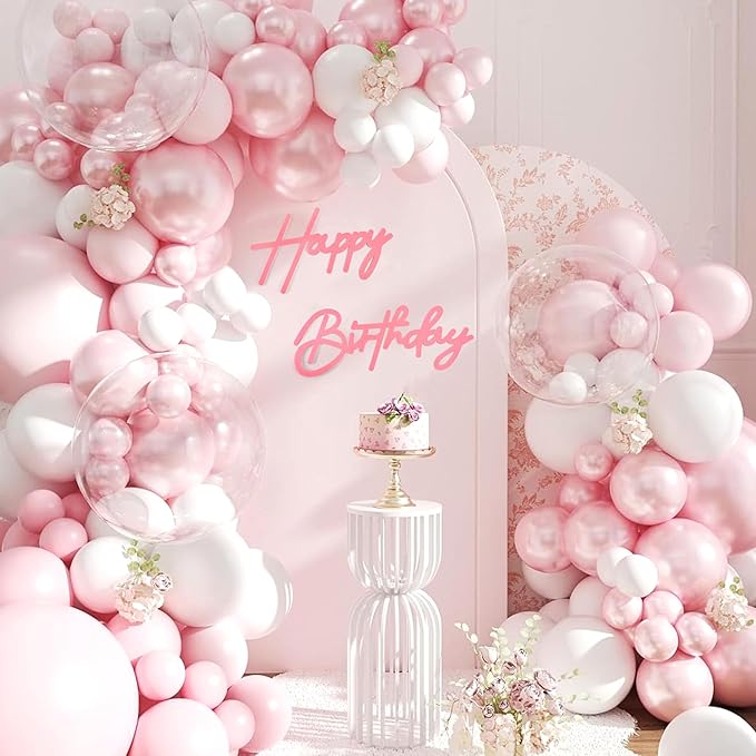 CANREVEL Happy Birthday Sign for Backdrop, Felt Pink Happy Birthday Banner, Pink Birthday Party Decorations for Girl Boy Women Men, Wall Decor Balloon Arch Photo Prop