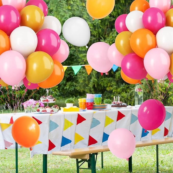 Paready Pink and Orange Latex Balloons, 60 Pcs 12 Inch Hot Pink and Yellow Autumn Balloons for Birthday Baby Shower Thanksgiving Party Engagement Anniversary Wedding Bridal Shower Festival Decoration