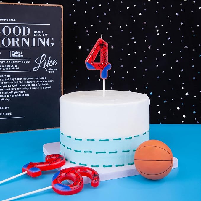 PHD CAKE 2.76 Inch Number 4 Spider Birthday Candles, Spider Cartoon Themed Number Candles, Cake Number Candles, Party Celebration