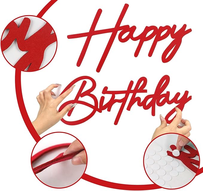 Happy Birthday Sign for Backdrop - Red Felt 'Happy Birthday' Letter Sign for Balloon Arch Backdrop Decorations - 1 Count, Unisex, All Ages, Men, Women