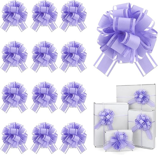 12 Pcs Purple Gift Bow Pull Bows for Gift Warpping Christmas Warp Ribbon Bow Party Birthday Wedding Solid Bows for Bikes Anniversary Boxes Flower Decorations Valentine's Day (Purple-E)