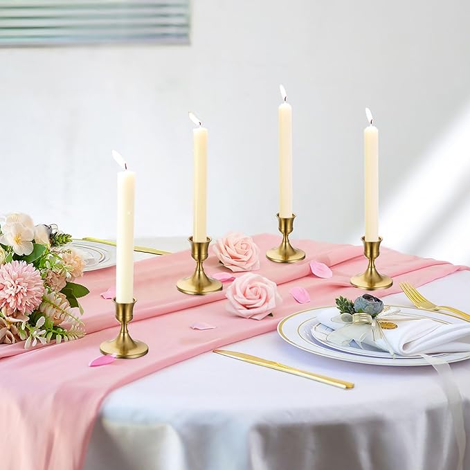 Sziqiqi Candlestick Holders Taper Candle Holders - Gold Candle Stick Candle Holder Bulk Decorative Table Centerpiece for Wedding Reception Christmas Dinner Bridal Showers Party Decor Pack of 12