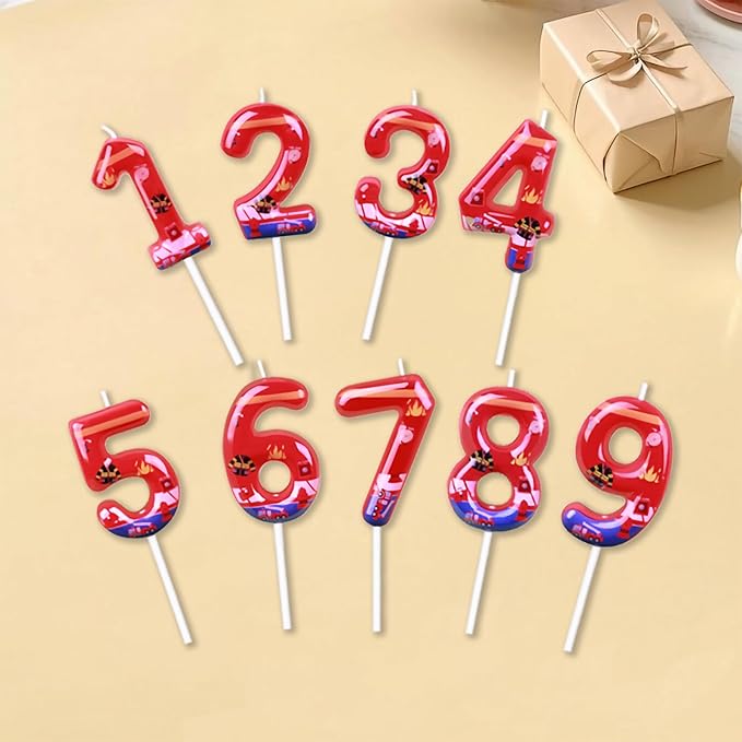 Number 11 Candle, Firetruck Fireman Cake Decoration, 11th Birthday Candle Birthday Party Supplies Firefighter Themed Cake Topper Decorations for Kids Boy Girl Party Decor (red, Number 11)