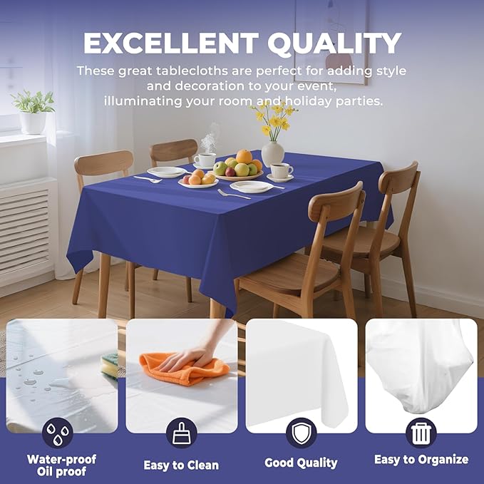 6 Pack Premium Disposable Plastic Tablecloth 54" x 108" Party Table Cloths Disposable for 6 to 8 Foot Tables Indoor or Outdoor Parties Birthdays Weddings Christmas Anniversary Buffet Table (Blue)