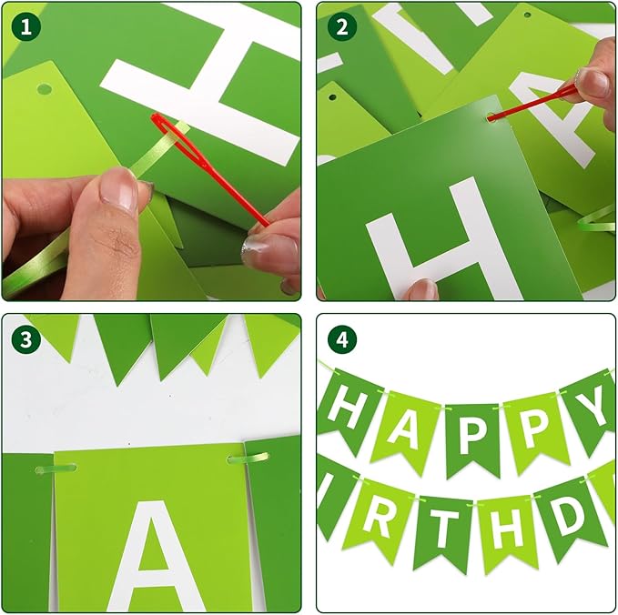 Green Happy Birthday Banner, Happy Birthday Decorations Hanging Birthday Sign Circle Dot Triangle Bunting for Women Men Girl Boy Party Supplies