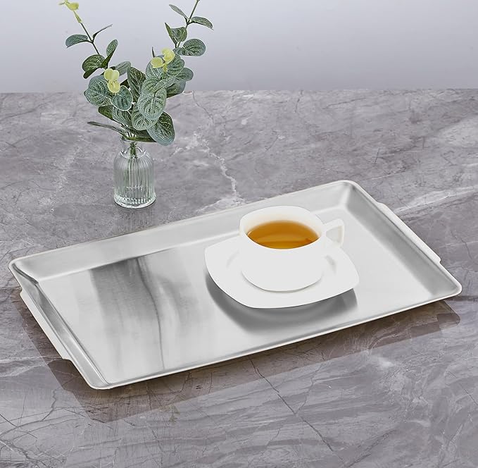 15.8" x 9.5" Large Serving Platters, Stainless Steel Heavy-Duty Large Serving Trays, Silver Rectangular Plates for Food, Fruit, Party, Wedding, Christmas, Chip and Scratch Resistant