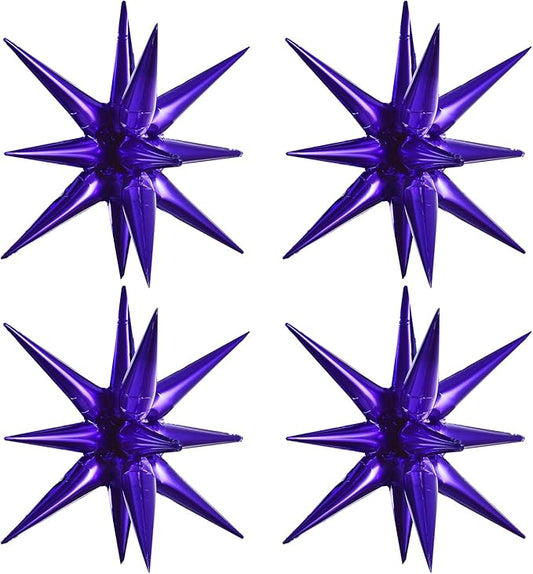 TONIFUL 4 Pcs 22inch 4D Dark Purple Explosion Star Mylar Balloons Purple Star Balloons for Party Backdrop Christmas,New Year Birthday, Halloween,Wedding Baby Shower Anniversary Photo Booth Supplies