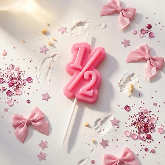 BBTO Half Birthday Candle 1/2 Year Old Cake Topper for Baby's Half Year Old Birthday Anniversary Celebration Party Decorations(Pink)